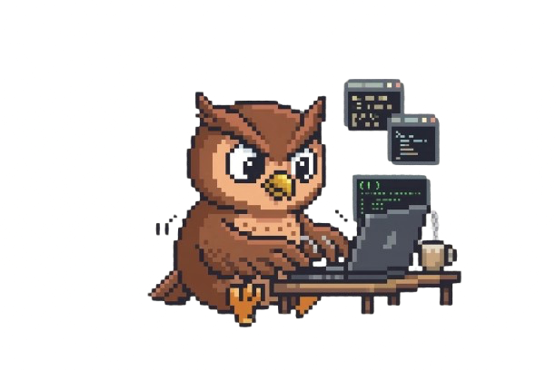 Obi coding at a desk, with code windows open beside the laptop.