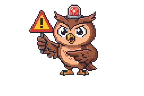 Obi holding a warning sign under a flashing alert light.