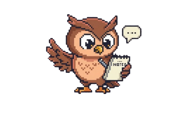 Obi holding a notepad beside a speech bubble.