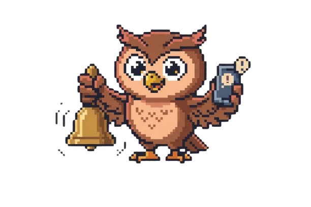Obi ringing a bell with a phone notification in hand.